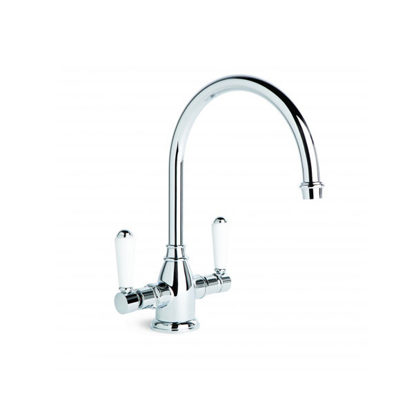 Brodware Winslow Kitchen Sink Mixer with Swivel Spout & White Porcelain Handle